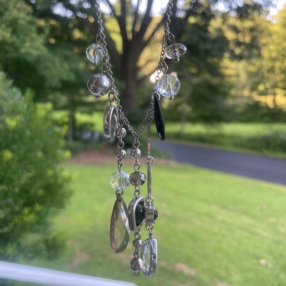 Vintage Asymmetrical Silver Tone Necklace with Glass Crystal Bead Dangles - Picture 3 of 4